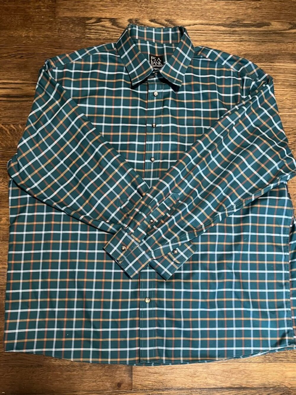 Jos. A. Bank Traveler Collection Dress Shirt Men 2XL Green/Orange/White